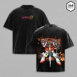 Gundam Wing Heavyarms Sandrock Oversized T-Shirt Vintage Washed Black Full Back Mecha Graphic Anime Streetwear Aesthetic Grunge Style Heavyweight Cotton Anime Gift Designer Shirts Anime Merch Classic Look Menswear