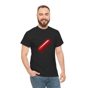Vibrant Red Capsule Unisex Tee - Graphic Shirt, Trendy Outfit, Gift for Gamers, Minimalist Style, Casual Wear, Matrix Red Pill