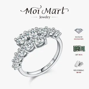 MOI MART Double Row D Color VVS Synthetic Moissanite Band Ring – S925 Sterling Silver Moissanite Ring Hypoallergenic Jewelry, Sparkling Modern Stackable casual stylish Ring for Women gift