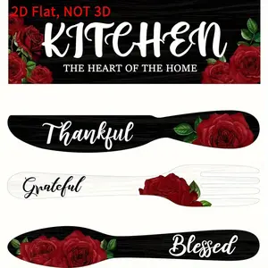 Vintage Rose Thanksgiving Blessing Wooden Sign - 2D Flat Decorative Plaque for Kitchen, Living Room, Bedroom & Dining Room Home Wall Decor - Perfect for Valentine's Day Gifts - Wooden Letter Sign