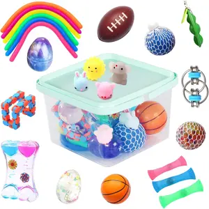 24 Pack Fidget Toys for Adults with Liquid Motion Timer Mochi Squishy Stretchy String Flippy Chain Easter Egg Marble Mesh Squeeze Bean Stress Ball for Gift