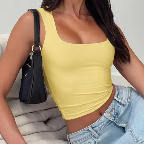 Women's Solid Color Square Neck Trendy Summer Fashion Tank Top, Basic Casual Sleeveless Top for Daily Wear, Ladies Summer Tops for Summer, Womenswear Clothing Top Vest