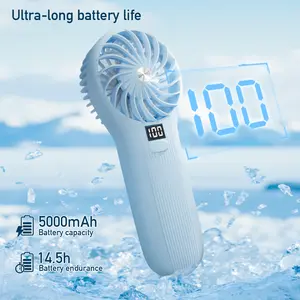 LAMJIE Portable ultra-light (200g) handheld fan  15hr long-lasting battery, 5-speed powerful airflow, smart digital display & Type-C charging— the-go for desk, camp, or chill days!
