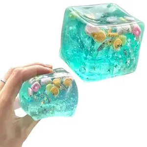 1pc Squishy Fidget Toy Sea Cube, Marine Animals Design, Slow Rebound Squeeze Toy, Stress & Anxiety Relief, Portable Relaxation Tool for Adults