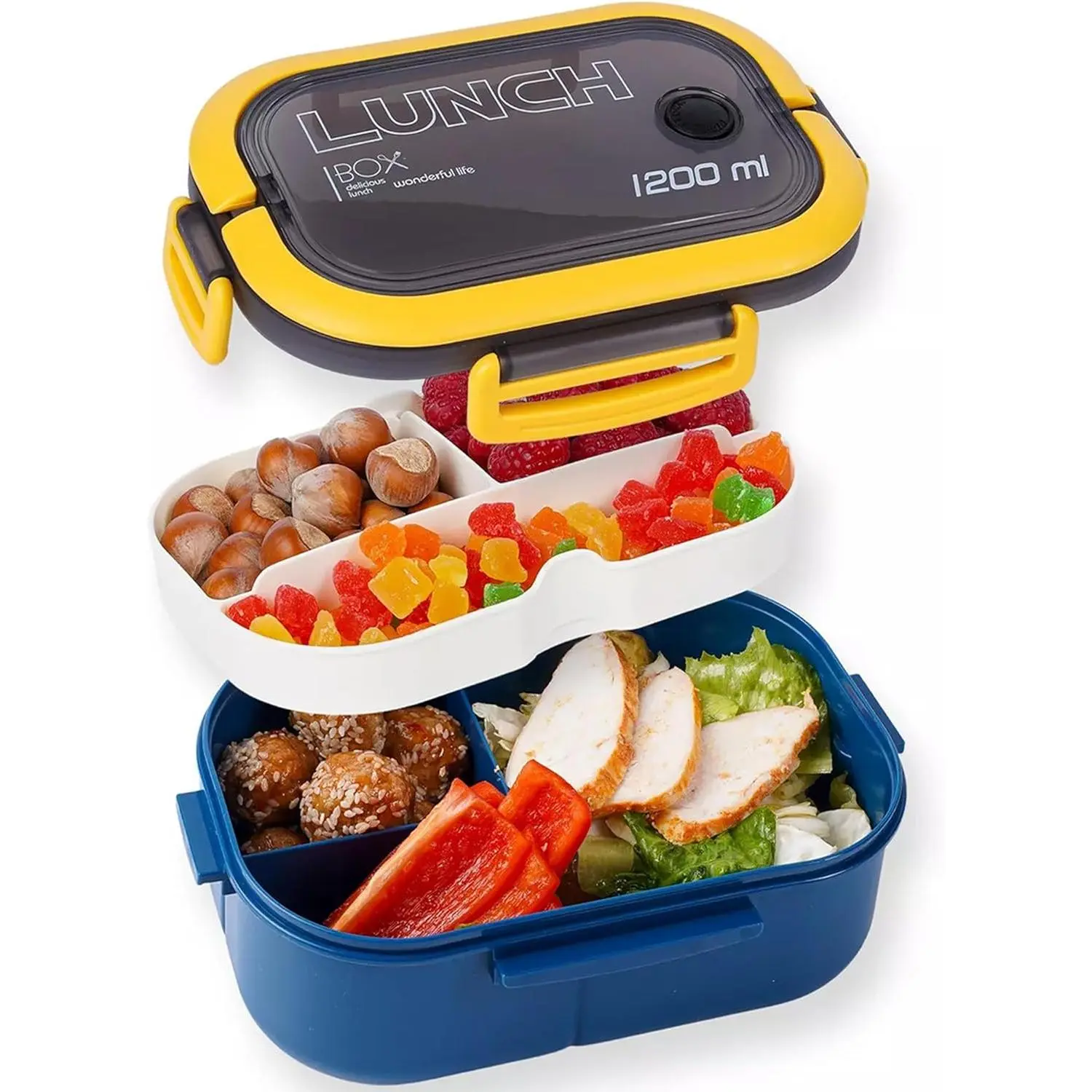 Bento Box Adult, Lunch Box for Men and Women, 1200ML Leak-proof Double-layered with Handle Lunchbox,   Lunch Container, Microwave/Dishwasher Safe, Snack Box with Cutlery Set, Blue