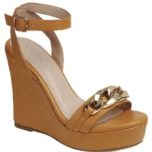 Camel Wedges with Decorative Chain - Women's Footwear - Walking Shoes | Elegant Stylish Classy High Heels |  Fashion Comfort