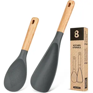 Cooking Spoon and Rice Scooper for Nonstick Cookwares,  for Cooking and Serving Sturdy  Matte ,  Handle Spoon for Mixing, Scoop, and Scrape (GREY)