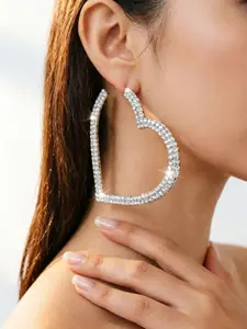 Women's Heart-Shaped Rhinestone Earrings, Elegant Fashion Jewelry for Daily Wear & Special Occasions, Sparkling Statement Ear Accessories