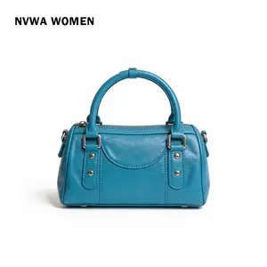 The Teal Bowling Bag - Y2K Retro Boston Satchel Smooth Vegan Leather with Studded Details for Everyday Casual