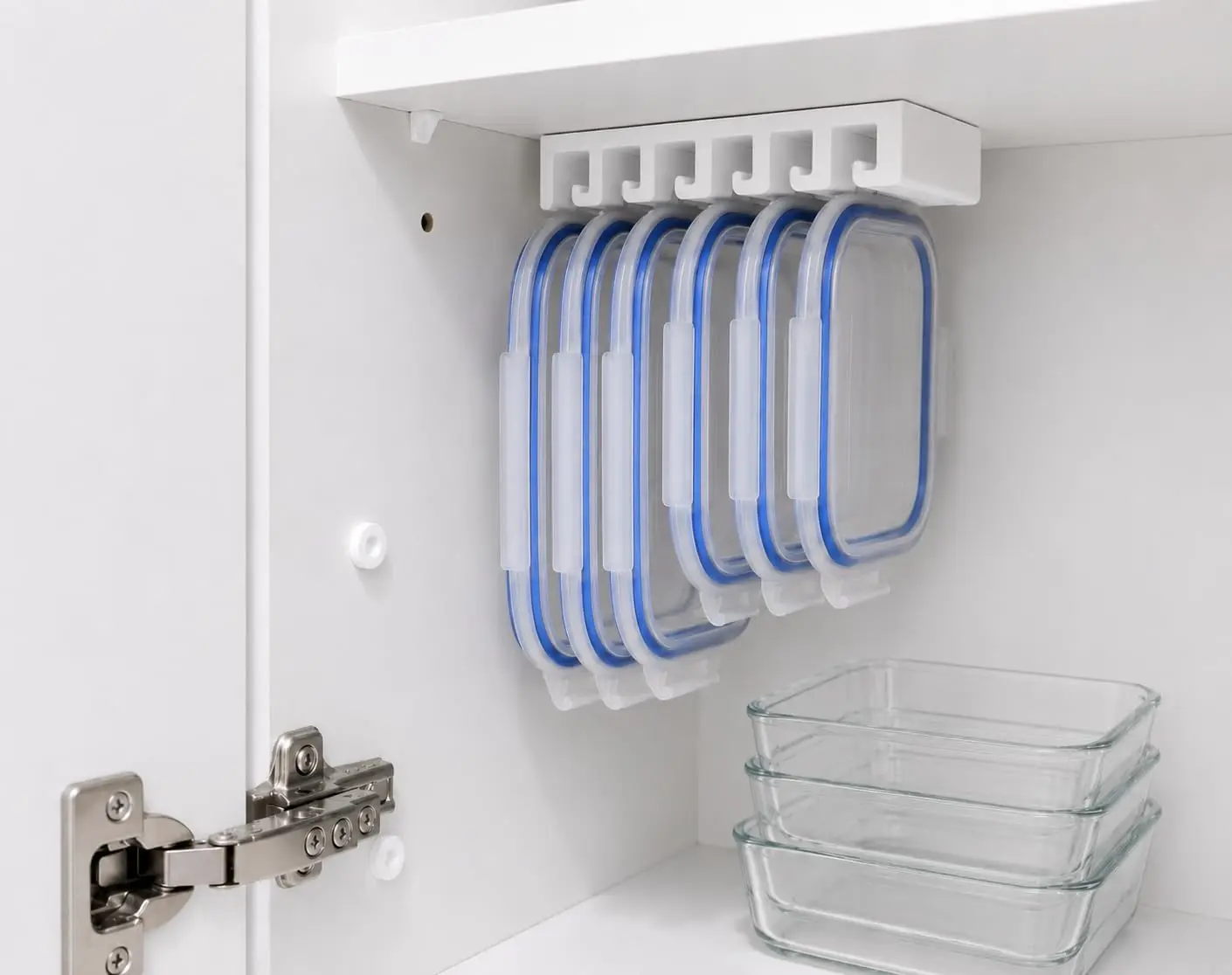 Food Container Lid Organizer for Cabinet, Space-Saving Lid Hanger Rack for Cupboard Doors, Kitchen Storage Organizer for Plastic and Glass Container Lids, Easy-Access Cabinet Organization