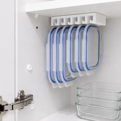 Food Container Lid Organizer for Cabinet, Space-Saving Lid Hanger Rack for Cupboard Doors, Kitchen Storage Organizer for Plastic and Glass Container Lids, Easy-Access Cabinet Organization