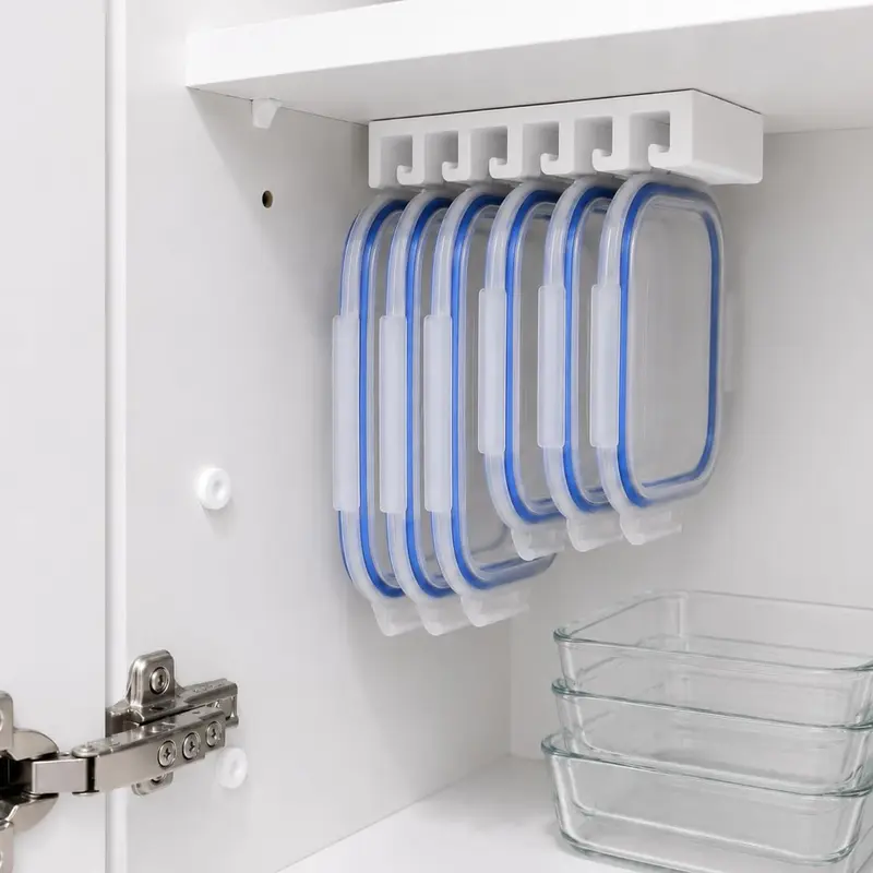 Food Container Lid Organizer for Cabinet, Space-Saving Lid Hanger Rack for Cupboard Doors, Kitchen Storage Organizer for Plastic and Glass Container Lids, Easy-Access Cabinet Organization