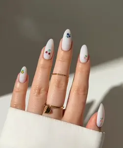 CurvLife Milky Orchard Press-On Nails – 30PCS Medium Oval, Milky White Glossy Nails with Cherry & Berry Accent Art, Cute Minimal Fruit Design, Reusable Non-Toxic Fake Nails, Easy Application, Salon-Quality for Daily Wear & Vacation