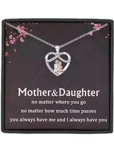 Mother Daughter Heart Pendant Necklace I Love You Forever, Heart Design Necklace, Cute Jewelry Gift , Mother Daughter Birthday & Christmas Present, Jewelry Accessory