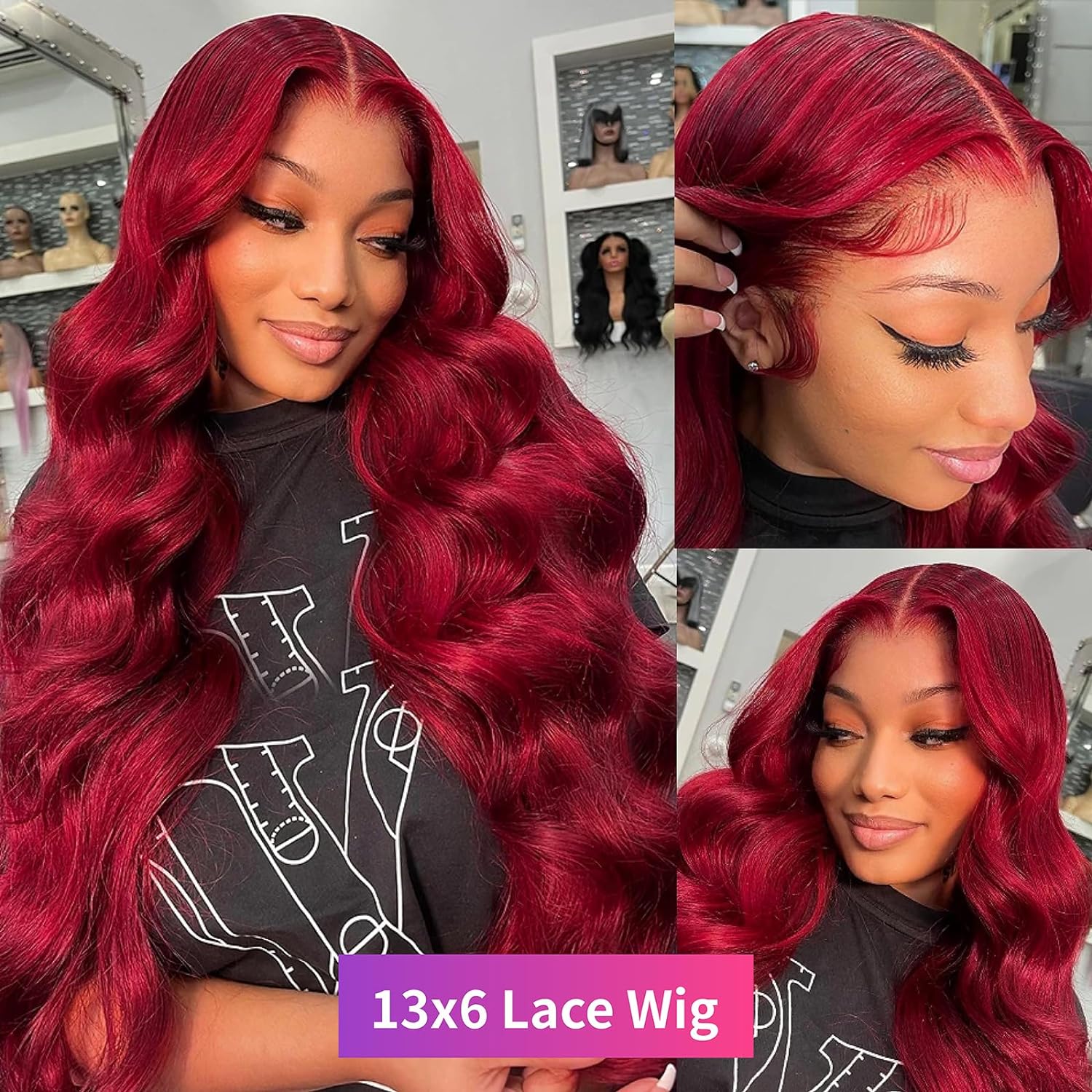 180 Density 99J Burgundy 13x4 HD Body Wave Lace Front Human Hair Wigs Red Colored 13X6 Transparent Lace Frontal Wig for Women PrePlucked Hairline