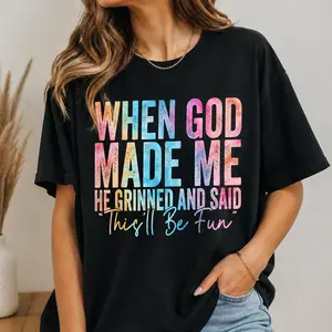 When God Made Me Rainbow Graphic Tee, Funny Faith Casual Religious Shirt, Soft Daily Wear For Church & Believers