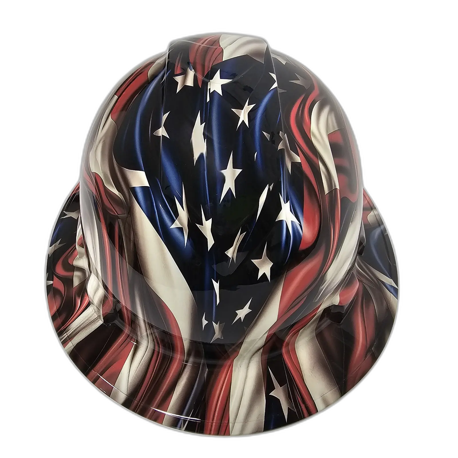3D Waving American Flag Hi-Res - Custom Hydro Dipped Full Brim Hard Hat