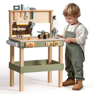 ROBUD Toddler Pretend Play Kids Workbench - Wooden Construction Toy with Tool Belt, Goggles, and Accessories for Creative Assembly - Suitable for Children Age 3+
