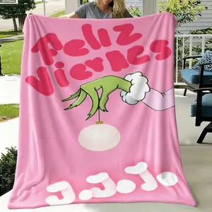 Comfortable Christmas Cartoon Grinch Blanket, Flannel Throw for Holiday Gifts, Soft and Skin-Friendly, Perfect for Home Use