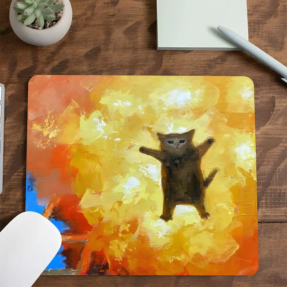 Humorous Explosive Cat Square gaming mouse pad, Aesthetic Desktop Decorative Protective Pad, Rubber Anti-slip Lockedge Work Pad, Small Size Suitable for Laptop, Desktop Computer Games, Work, Family, Universal Mouse Pad, Gaming Mousepad