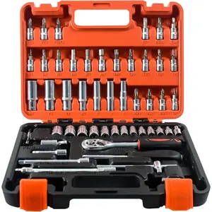 YesRight 53-Piece 1/4-Inch Ratcheting Socket Wrench Set, Plastic Toolbox Storage Kit with Car Tools, Automotive Tools for Automotive Repair and Home Use