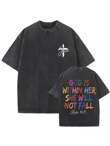 Vintage Washed Christian Religious T-Shirt for Men & Women - "God is Within Her" Inspirational Quote, Oversized Streetwear Tee with Colorful Letteringy2k,Vintage,Streetwear =Thanksgiving Cyber Monday Vintage Washed Short Sleeve T-shirt streetwear human