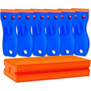 Plastic Razor  Scraper Tool, 6 count Razor Scraper with 60 count Plastic , Cleaning Scraper Remover for Removal Floor Stove Scraping Labels and  Sticker on  Window Glass