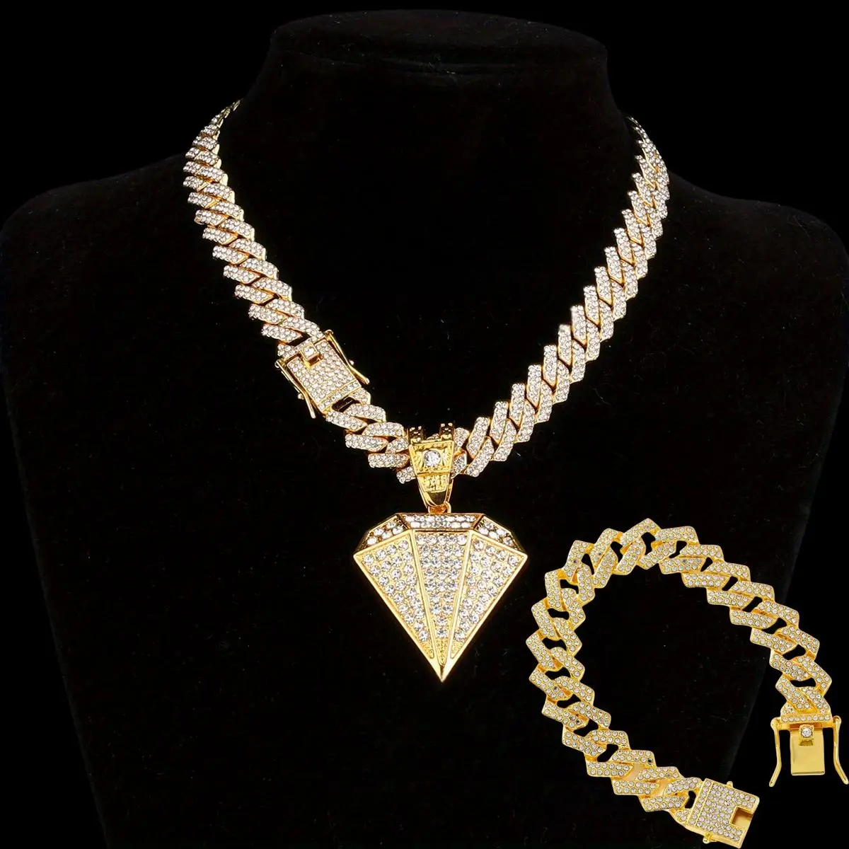 Cuban Chain Necklace with Cuban Bracelet Set - Hip Hop & Punk Style Pendant for Men and Women - Christmas Gift or Valentine's Day Gift Cubanchain Moissanite Jewelry Men