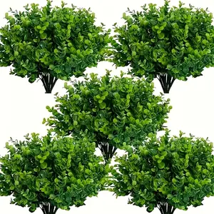 12 Pack UV Resistant Artificial Boxwood Shrubs, Artificial Boxwood Hedge for Outdoor Garden Decoration, House Plants Decor, Indoor Plants Decor, Durable Plastic Faux Greenery for Home, Weddings, and Holidays
