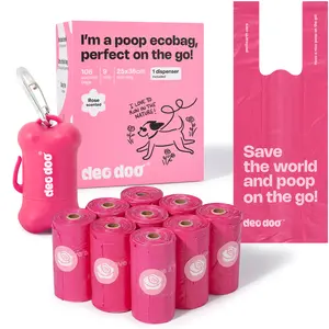 Dog Poop Bags with Handles 9 Rolls 108 Counts Big Sizes Leak Proof and Extra Thick Waste Bags Refill Rolls for Walking Small Medium Large Dogs Cats Litter With Holder Rose Scented