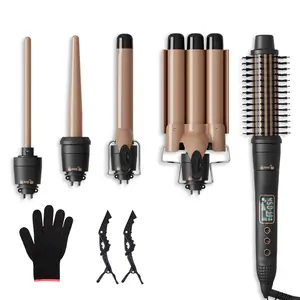 5 in 1 Curling Iron with Interchangeable Ceramic Barrels (0.35"-1.25"), Curling Wand Set with Flat Iron Hair Straightener, Instant Heat Up, Dual Voltage Hair Curler, Gifts for Women
