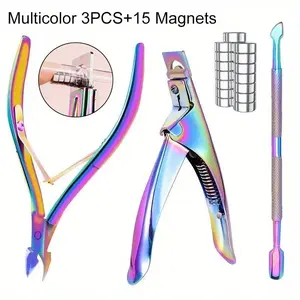 15PCS Powerful Magnet Cylindrical Cat Eye Magnet, 3Pcs Stainless Steel Nail Clippers Manicure Set, Nail Art Tool, Nail Care Nail Cuticle Pusher Silvery U-shaped Nipper Clipper Edge Cutter Dead Skin Remover Scissor Plier Pedicure Nail Tools