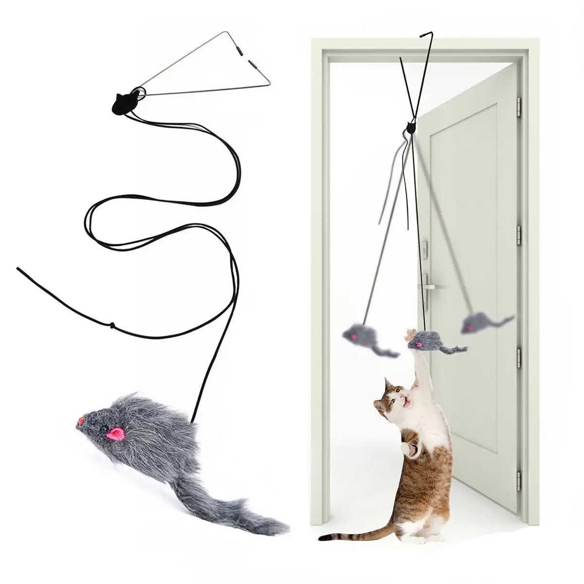 Retractable Cat Teaser Stick Toy, 1 Count Hanging Door Pet Cat Felt Toy, Interactive Catnip Hanging Teaser Toy, Pet Supplies