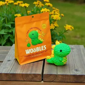 The Woobles Beginner Crochet Kit Fred the Dinosaur for Ages 12+ with Easy Peasy Yarn 4mm Hook & Video Tutorials