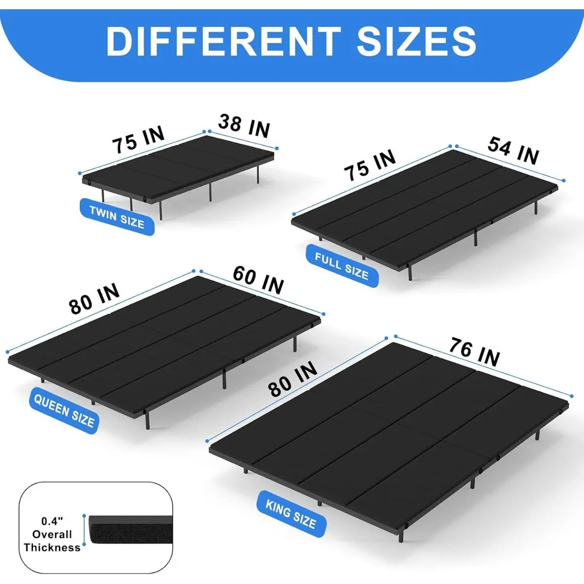 Twin Size Bunkie Board, 38"x75" Heavy-Duty 10mm Low-Profile Board with Anti-Sag, Non-Slip, Breathable, Moisture-Resistant, Noise-Free Support for Platform & Slatted Bed Frames