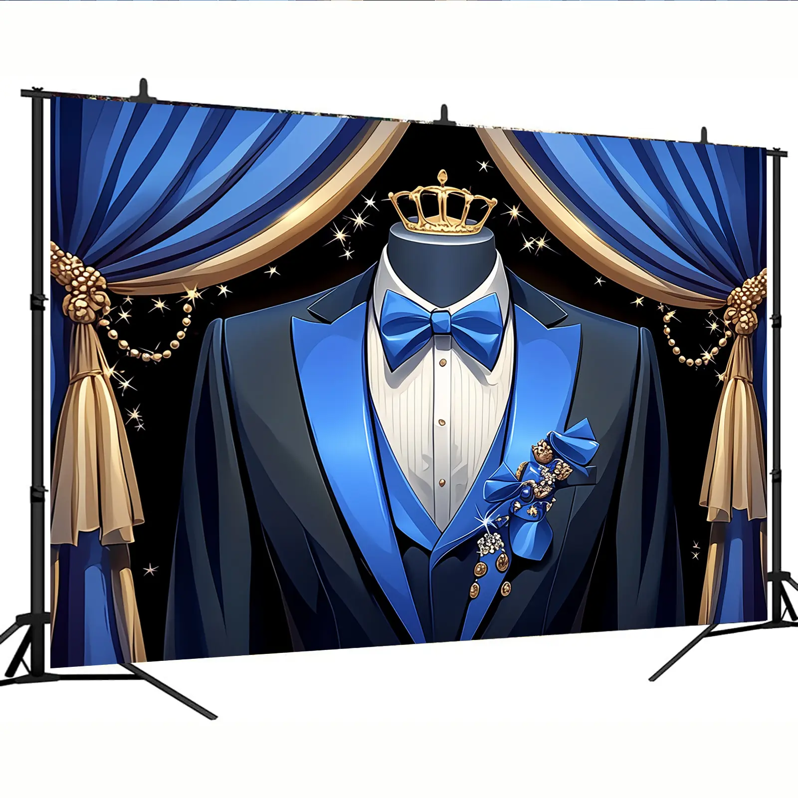 2D Flat - Royal Blue Tuxedo Backdrop, a Versatile Polyester Banner Suitable for Weddings, Birthdays, Anniversaries, Christmas, And New Year Celebrations, Requires No Power