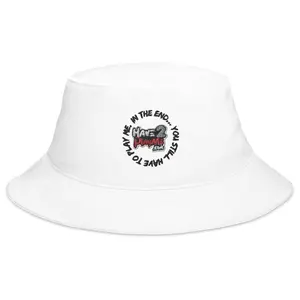White Bucket Hat, logo black