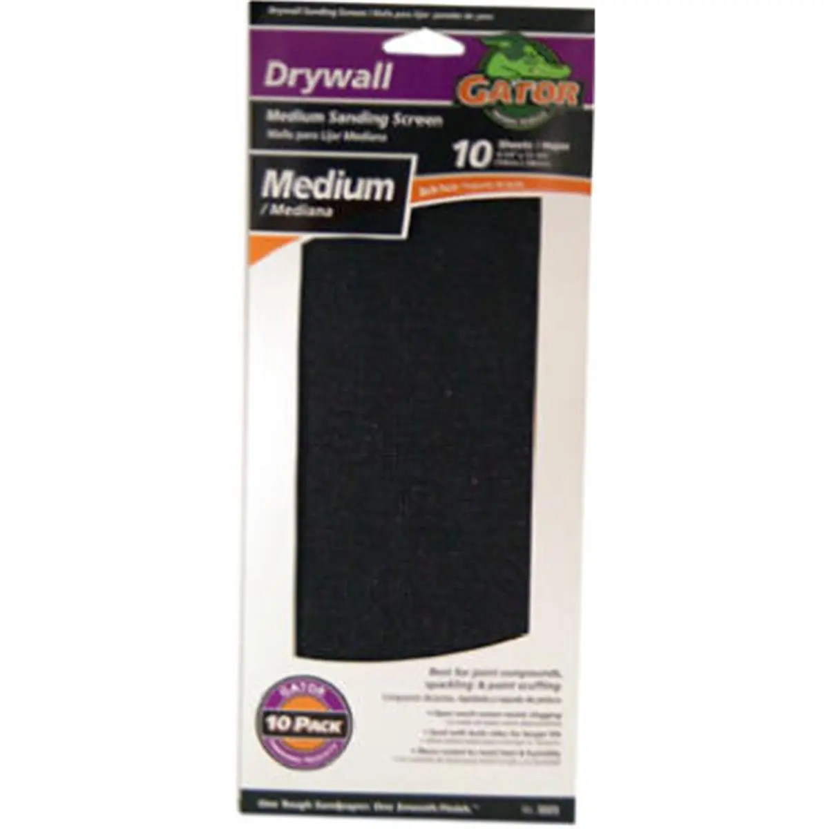 Gator Durable Nylon Sanding Screens - More Durable Than Paper, Medium Grit, Pre-Cut for Pole Sanders, Waterproof, Reusable, Resists Tearing, 4.25 in. x 11.25 in., 10 Pack, Pre-Cut To Fit Pole Sanders, 0.38 Lbs