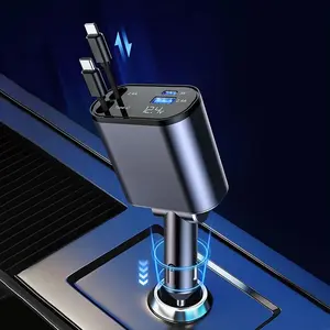 4 in 1 Retractable Car Charger, 100W Quick Charge with USB Port, Retractable Iphone Charger & Tap-c Charger, Retractable Cable
