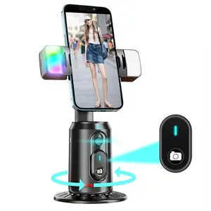 Auto Face Tracking 360° Rotating Auto Tracking Phone Stand, Rechargeable Smart Shooting Stand for Live Video Recording with Two Lights, Selfie