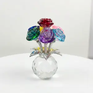 New Crystal Glass Rose Bouquet, Multicolor Artificial Flowers with Gemstone Decor, Perfect Gift for Anniversary or Home Decoration