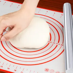 Large Non-Slip Pastry Mat & Stainless Steel Rolling Pin Set,Silicone Baking Mat for Dough, Cookies, Pie Crust, Kitchen Bakeware Essentials