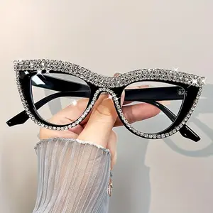 +1.0 to +4.0 Diopters Presbyopia Reading Glasses, Elegant Cat Eye Design with Rhinestone Embellishments, PC Frame and Lens reading glasses Black Eyeglasses