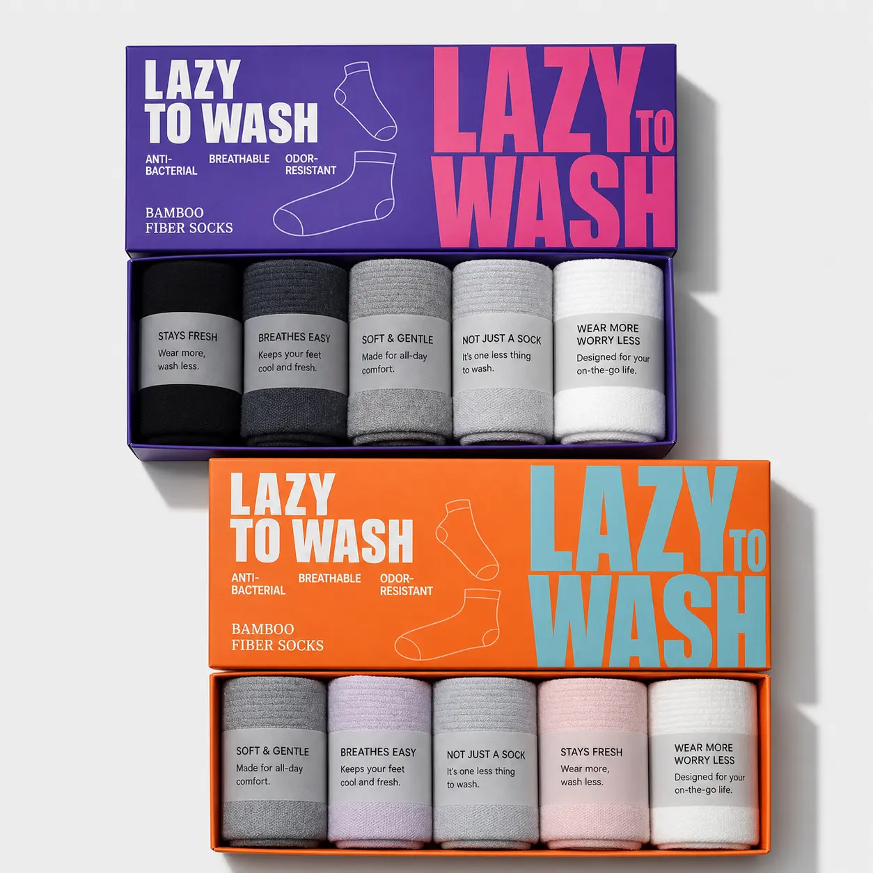 Lazy Wash Bamboo Socks Set, Long Lasting Anti-Odor Antibacterial Technology, Ultra Soft Lightweight Breathable Crew Socks, Multi Color Gift Packaging for Everyday Work Walking, Silky, Fits