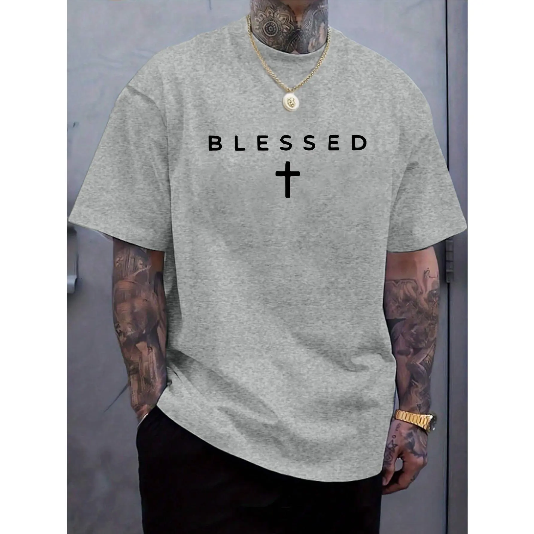 100% Pure Cotton, Men's New Fashion Cross Personality Letter Print Casual Short Sleeve Summer Cool, Fashionable All-Match, Comfortable Summer Men's Casual Short Sleeve cape let eugene emo clothes good graphic tees