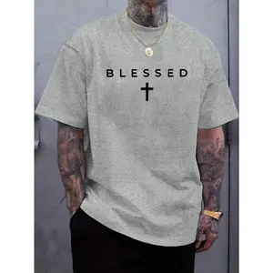 100% Pure Cotton, Men's New Fashion Cross Personality Letter Print Casual Short Sleeve Summer Cool, Fashionable All-Match, Comfortable Summer Men's Casual Short Sleeve cape let eugene emo clothes good graphic tees