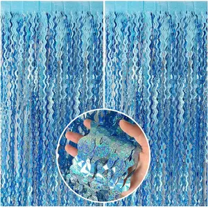 Tinsel Foil Fringe Curtains Wavy Backdrop for Party Decorations, Photo Booth Props for Birthday, Graduation, Wedding