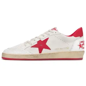 Golden Goose Ball Star Distressed Low-Top Fashion Sneakers for Men in White and Red Trending Shoes, House White Official Shoes to Get / Maison Mihara Verifiable, with credentials and supporting global authentication