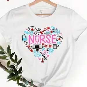 Nurse Heart T-Shirt, Leopard Nurse T-Shirt, RN Nurse T-Shirt, Registered Nurse T-Shirt, Nurses Week T-Shirt, Unisex Material Design, Features, Style & Fit, Gift for Nurse, Nurse T-Shirt Cotton Fabric Casual Print Soft Summer Top Womenswear