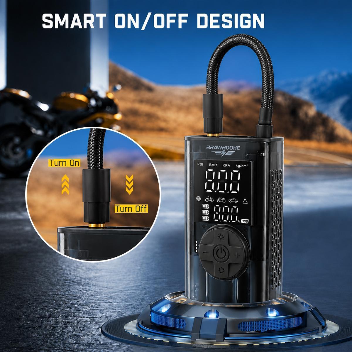 7-in-1 Wireless Tire Inflator - Tire Inflation Tool with Digital Dual Value Display, 150 PSI, 3-Mode Bright LED Flashlight, 2000mAh Power Bank, 8-Minute Ultra-Fast Speed, Cordless Battery-Powered for Roadside Help